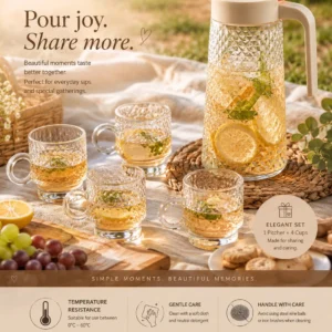 Leya Glass Pitcher & 4-Cup Set