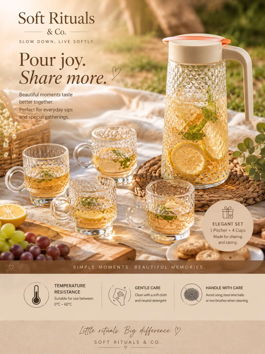 Leya Glass Pitcher & 4-Cup Set