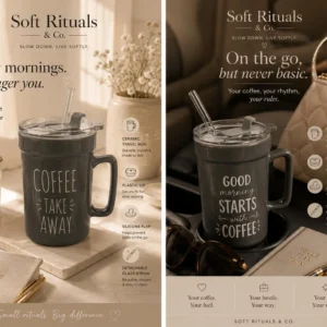 Ceramic Travel Coffee Mug with Glass Straw